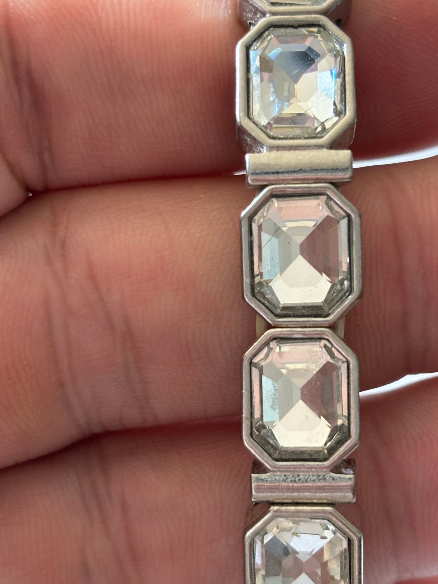 Silver Octagonal Link bracelet with white stones