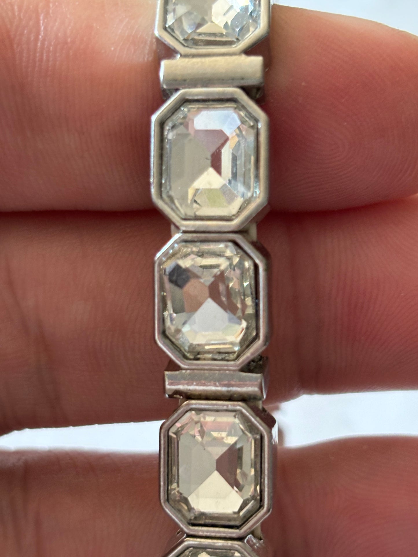 Silver Octagonal Link bracelet with white stones