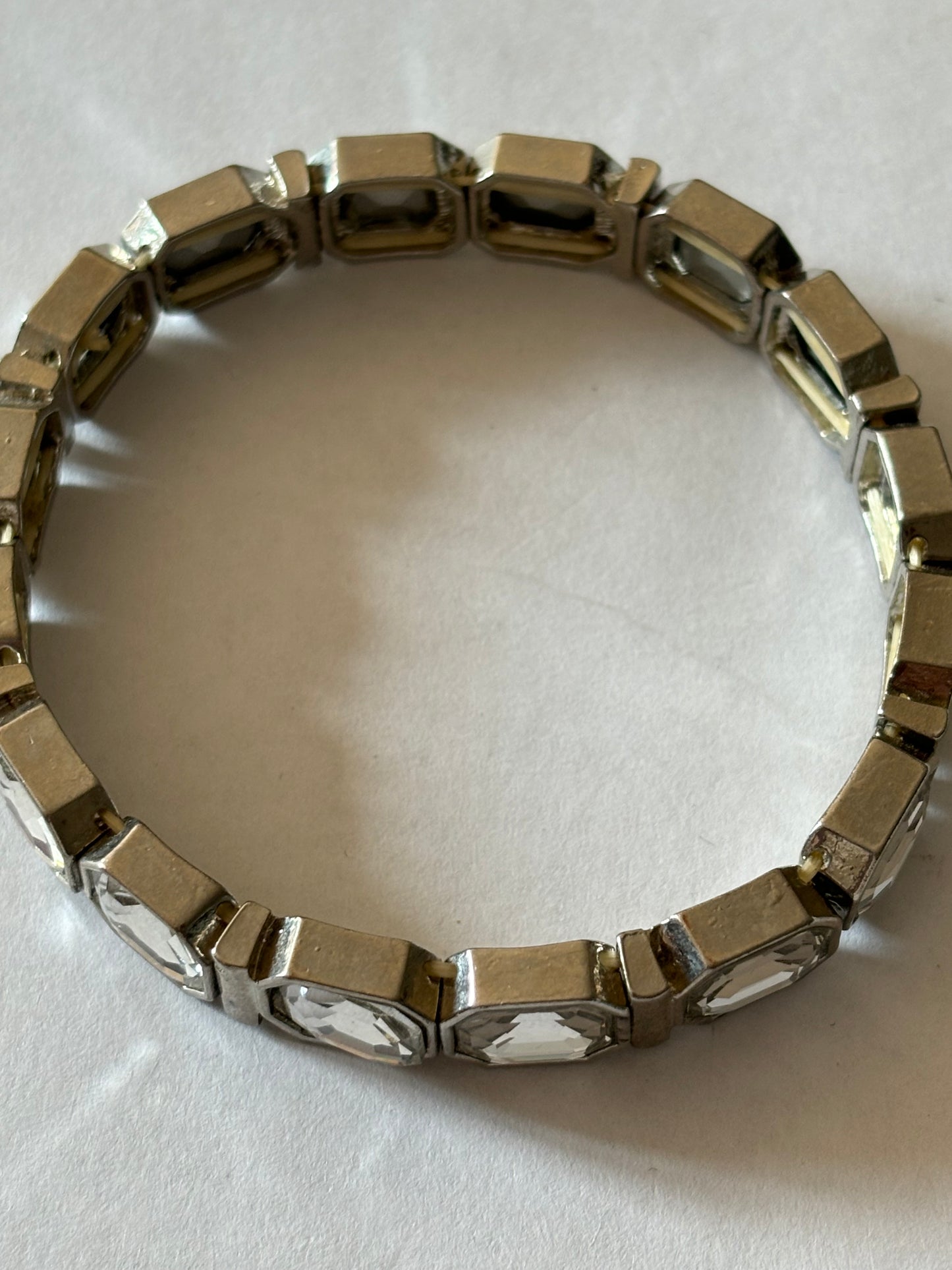 Silver Octagonal Link bracelet with white stones