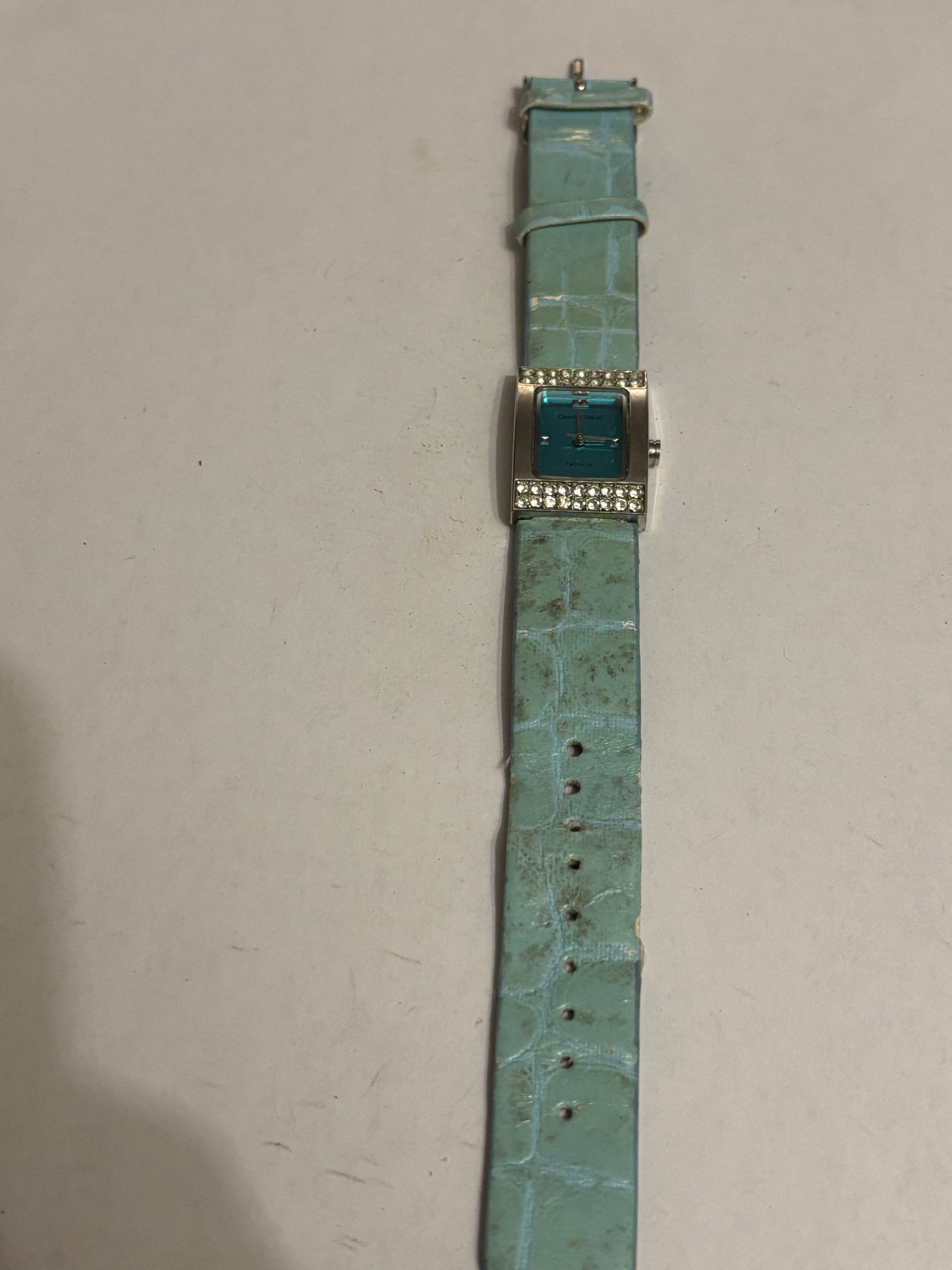 Charles Delon - Ladies light blue silver square jewelled watch - Untested