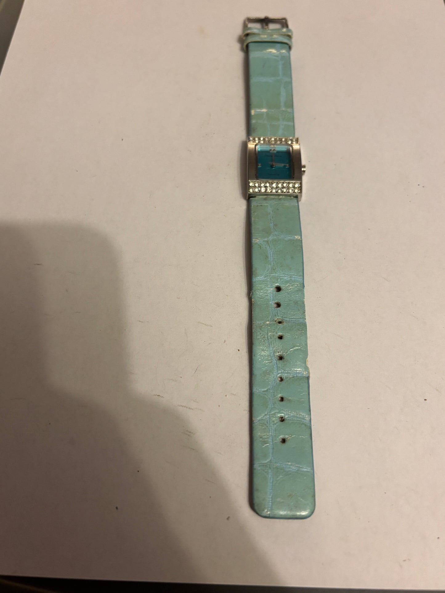 Charles Delon - Ladies light blue silver square jewelled watch - Untested