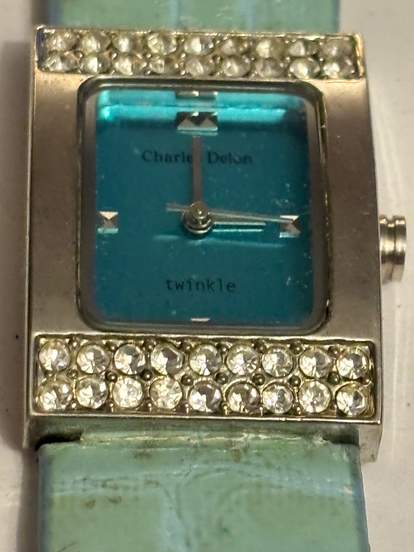 Charles Delon - Ladies light blue silver square jewelled watch - Untested