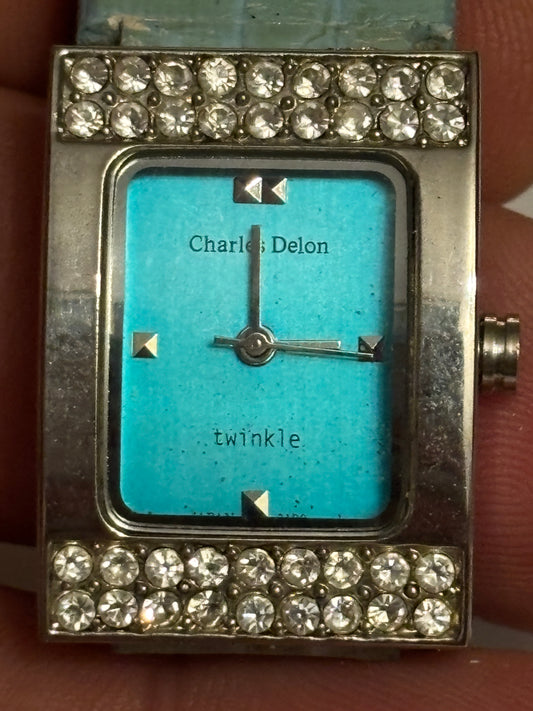 Charles Delon - Ladies light blue silver square jewelled watch - Untested