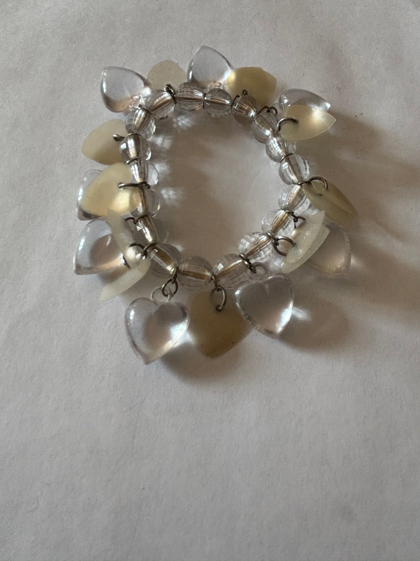 Clear and white heart beaded bracelet