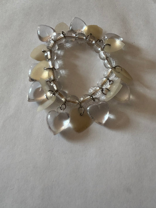 Clear and white heart beaded bracelet