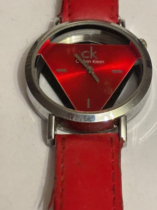 Calvin Klein - Ladies red and silver glass watch - Untested