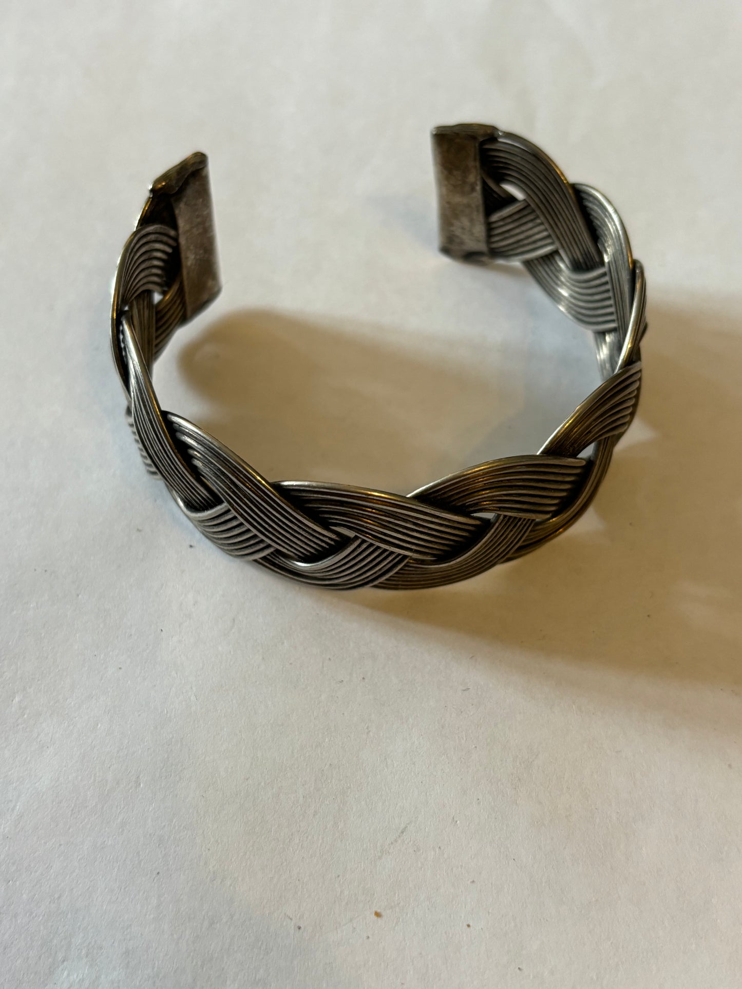 Thick silver weave open bangle