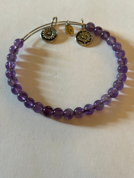 Chrysalis Silver Bangle with Clear Purple Beads