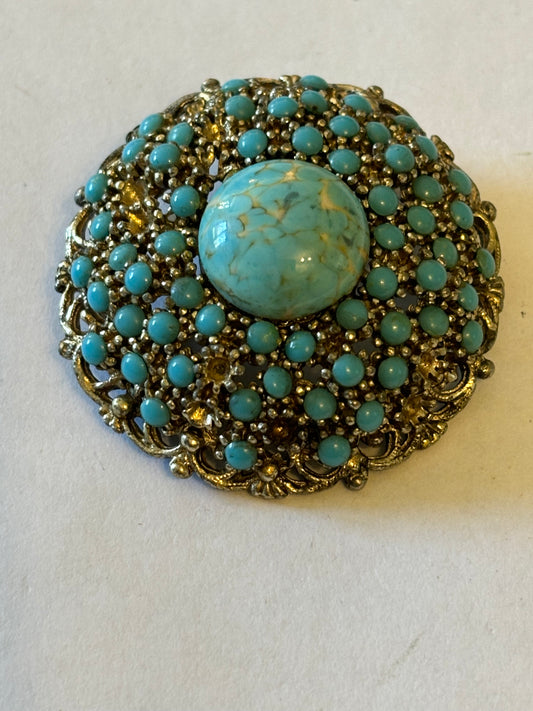 Large Domed Turquoise bead brooch